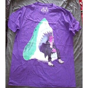 Trippie Redd Purple Shark Graphic Print T-Shirt Crew Neck Short Sleeve Size XL